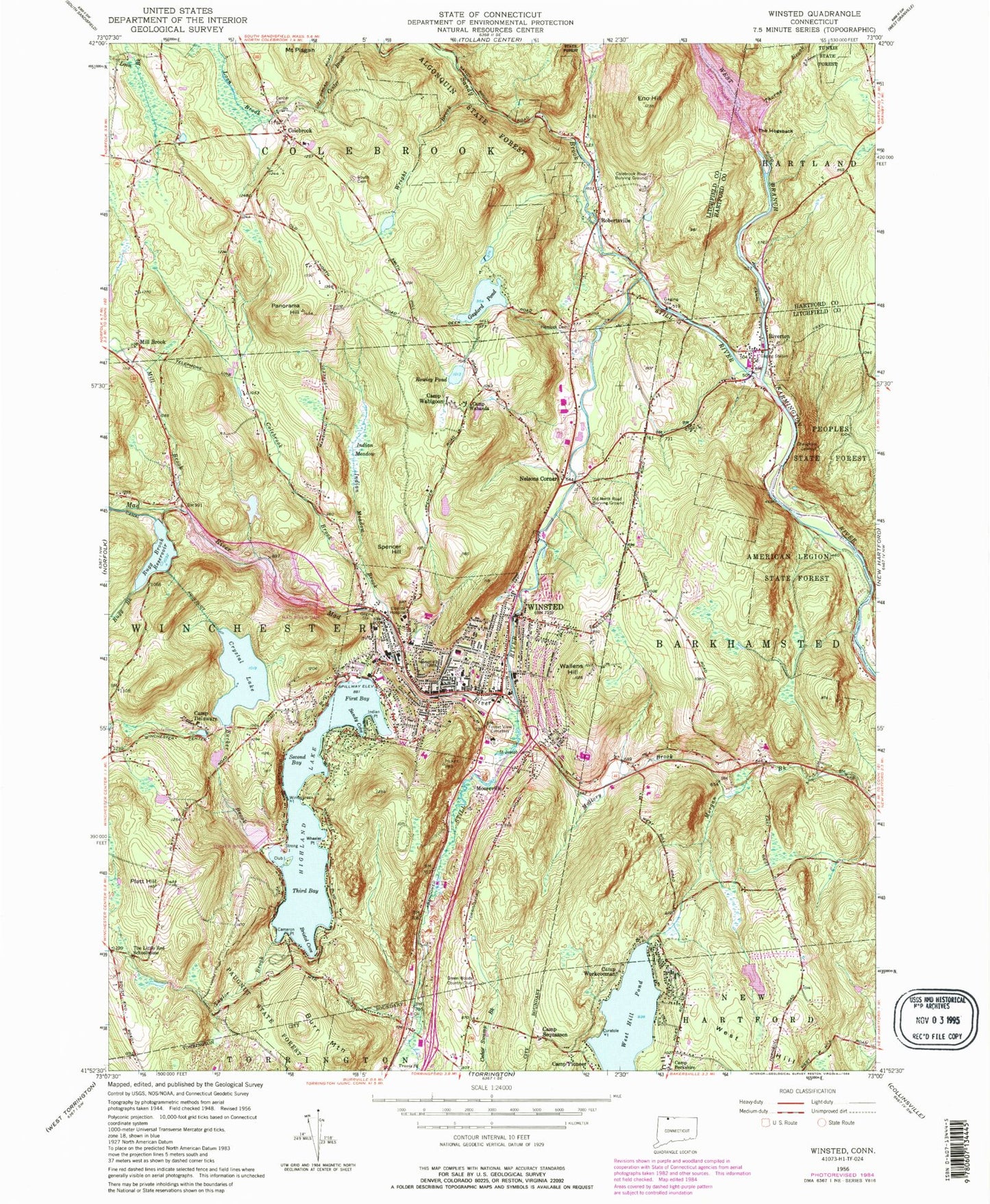 Classic USGS Winsted Connecticut 7.5'x7.5' Topo Map Image
