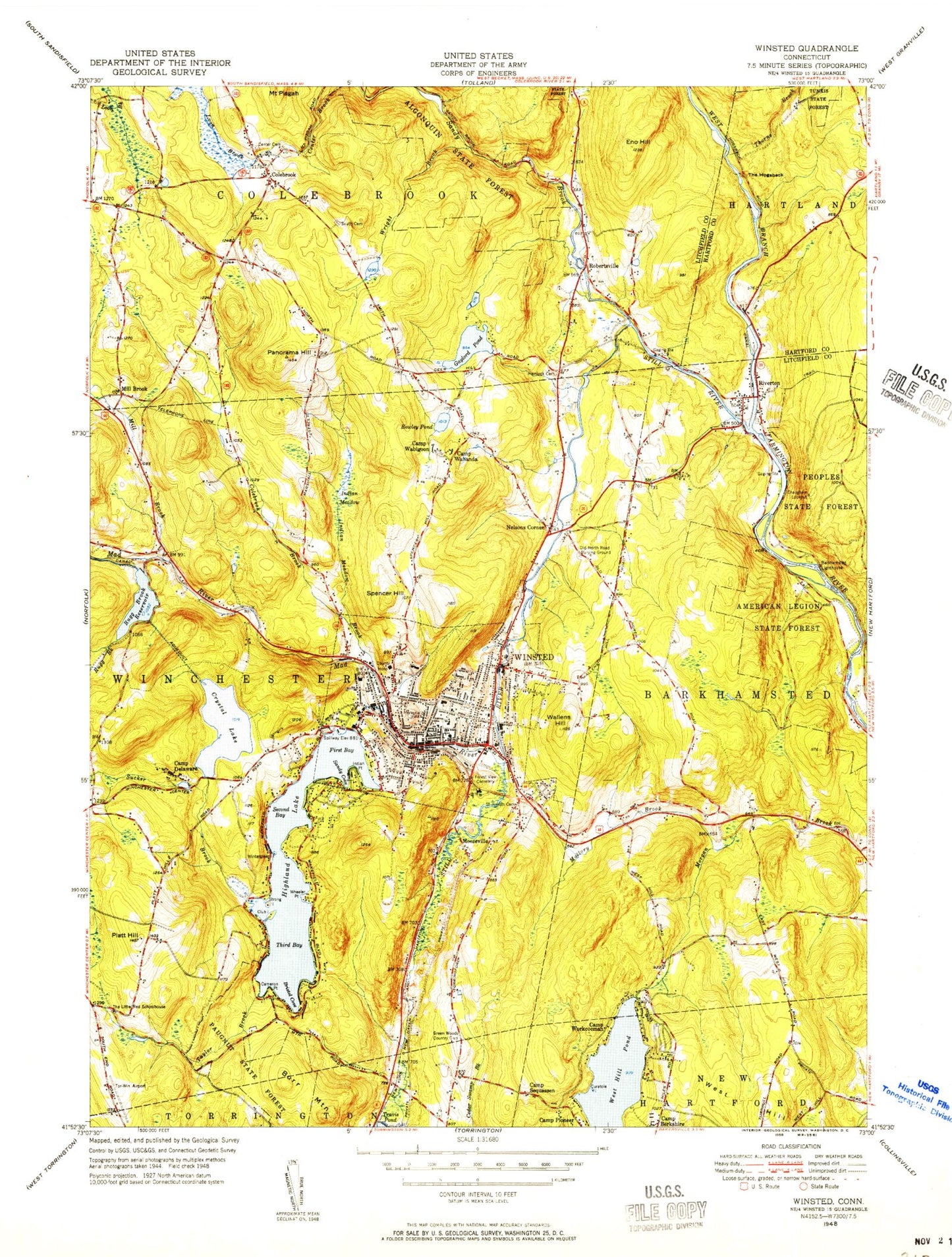 Classic USGS Winsted Connecticut 7.5'x7.5' Topo Map Image