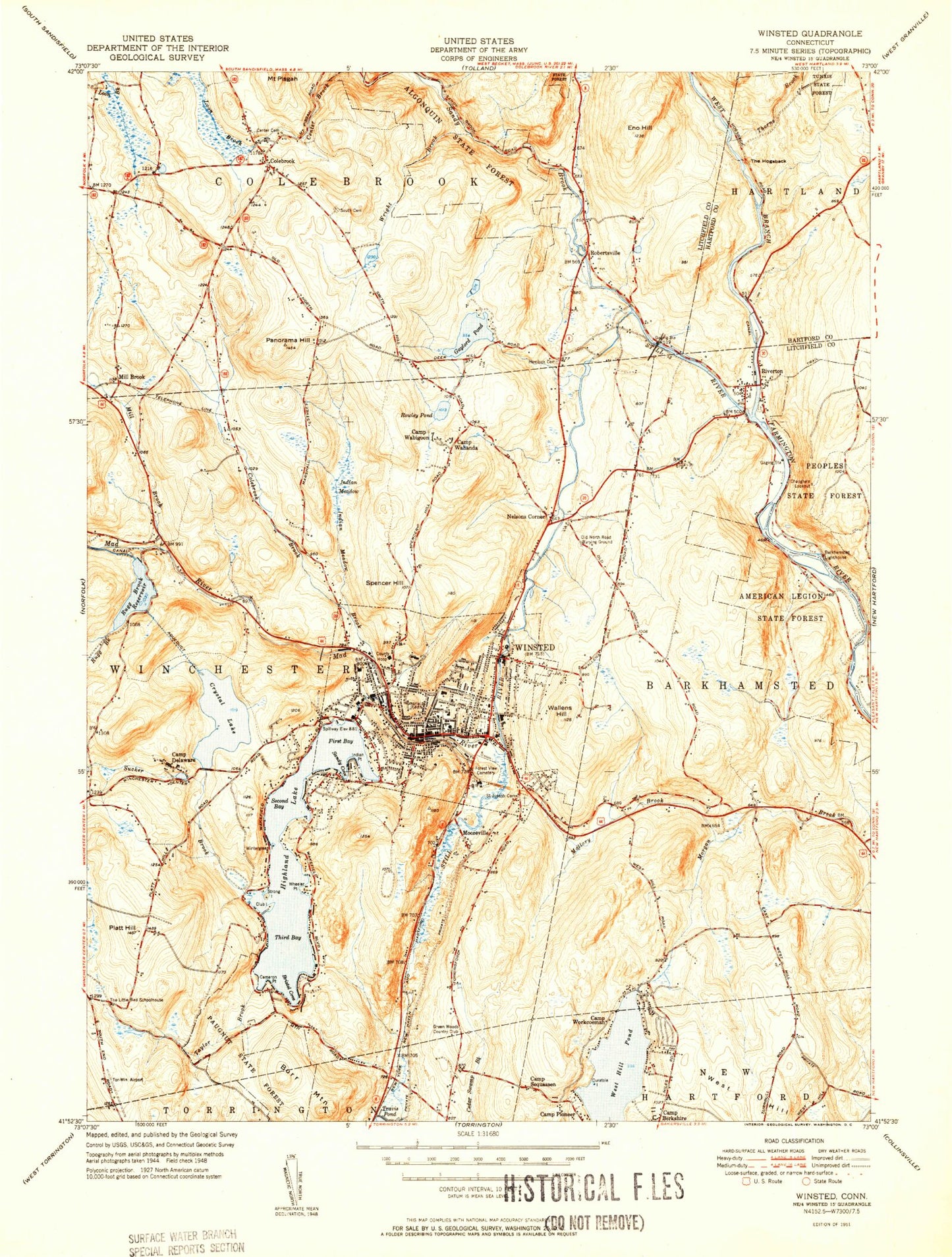 Classic USGS Winsted Connecticut 7.5'x7.5' Topo Map Image