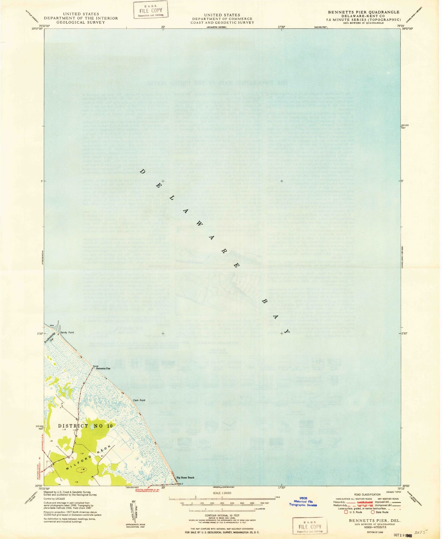 Classic USGS Bennetts Pier Delaware 7.5'x7.5' Topo Map Image