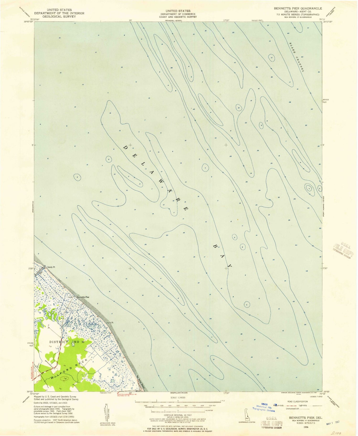 Classic USGS Bennetts Pier Delaware 7.5'x7.5' Topo Map Image