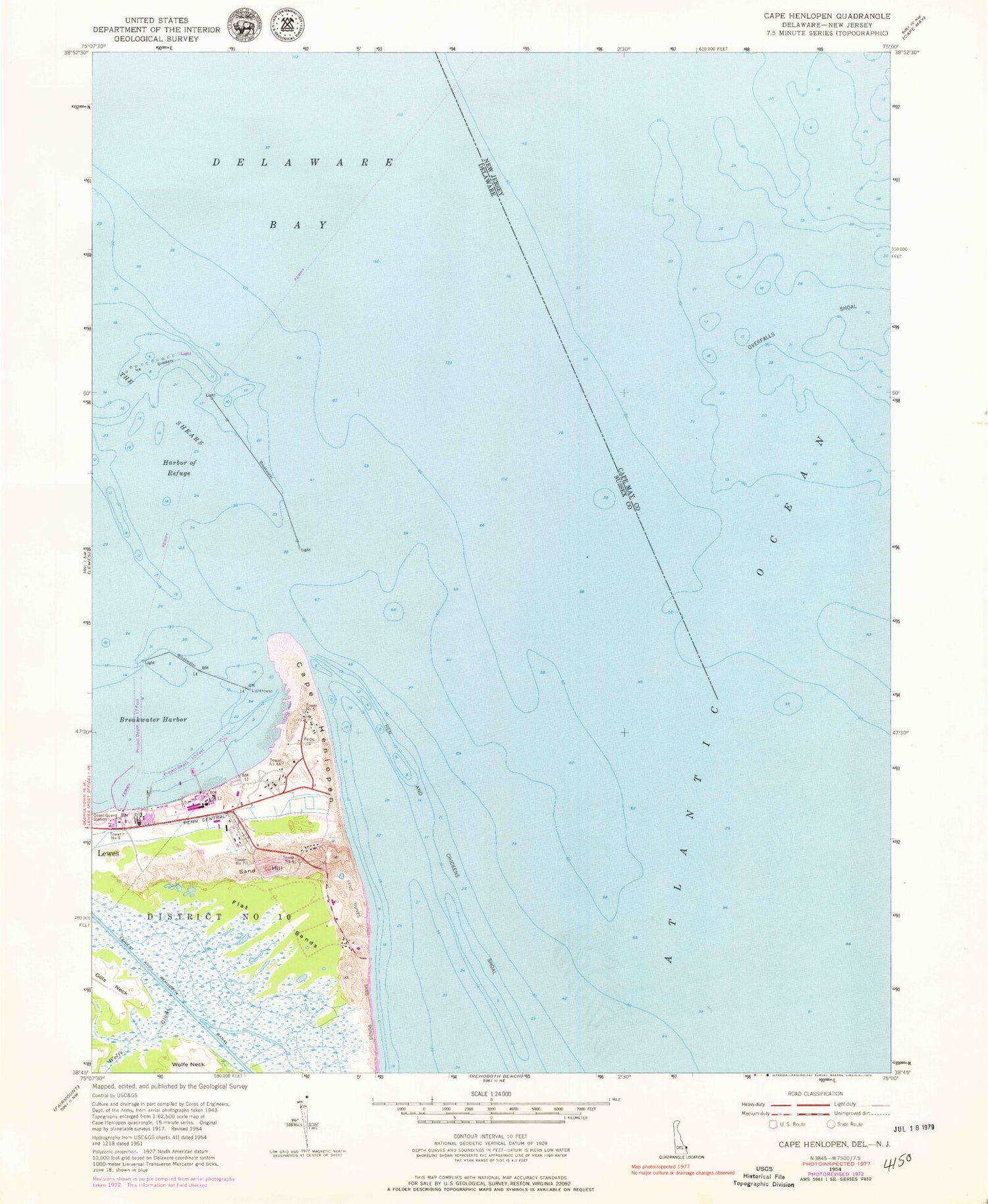Classic USGS Cape Henlopen Delaware 7.5'x7.5' Topo Map Image