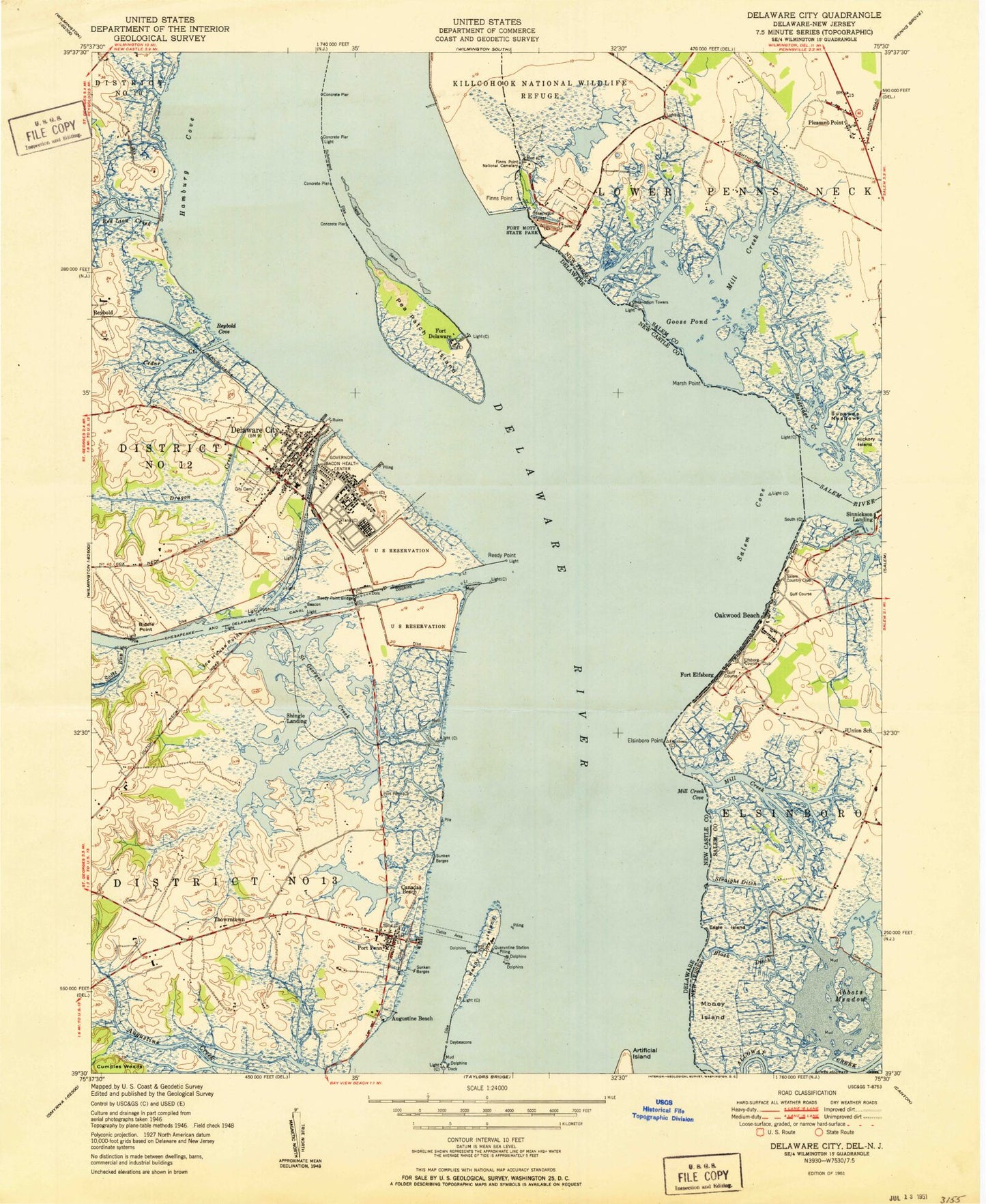 Classic USGS Delaware City Delaware 7.5'x7.5' Topo Map Image