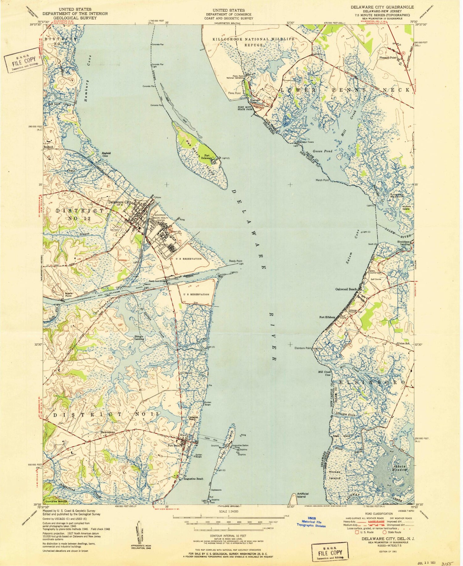 Classic USGS Delaware City Delaware 7.5'x7.5' Topo Map Image