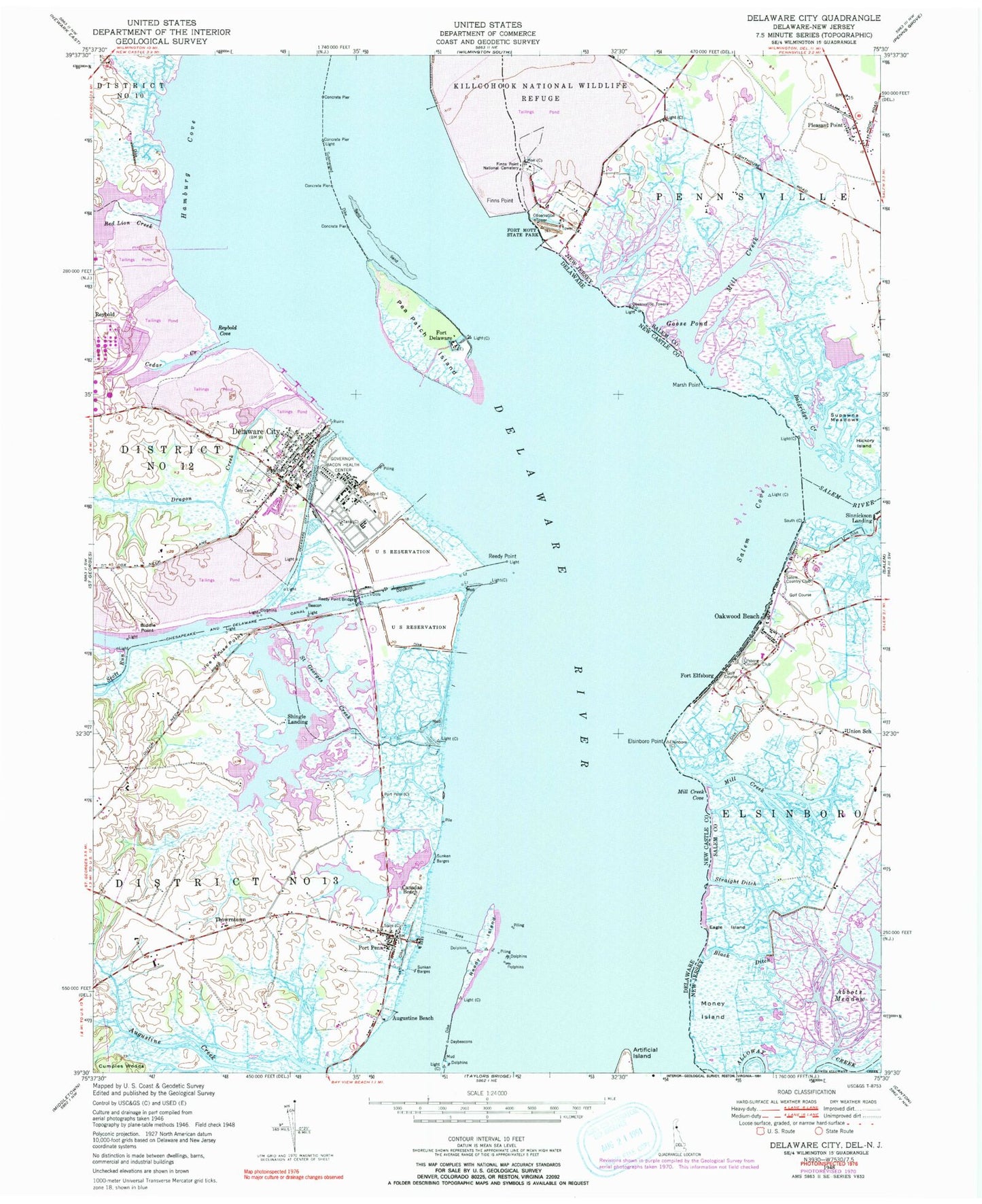 Classic USGS Delaware City Delaware 7.5'x7.5' Topo Map Image