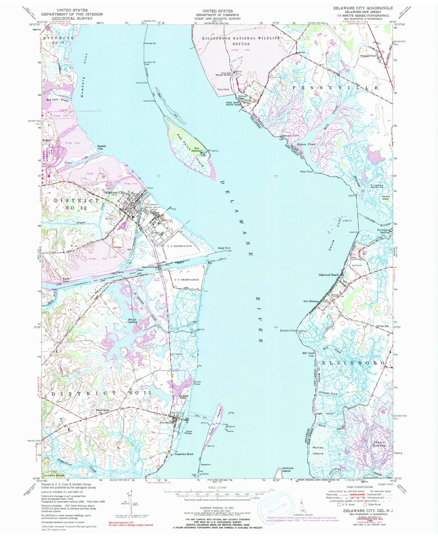 Classic USGS Delaware City Delaware 7.5'x7.5' Topo Map Image