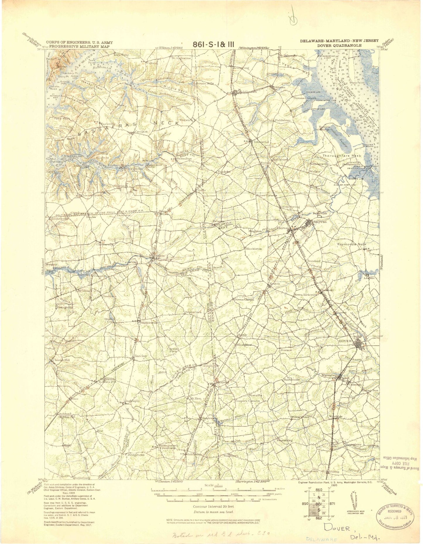 Historic 1920 Dover Delaware 30'x30' Topo Map Image