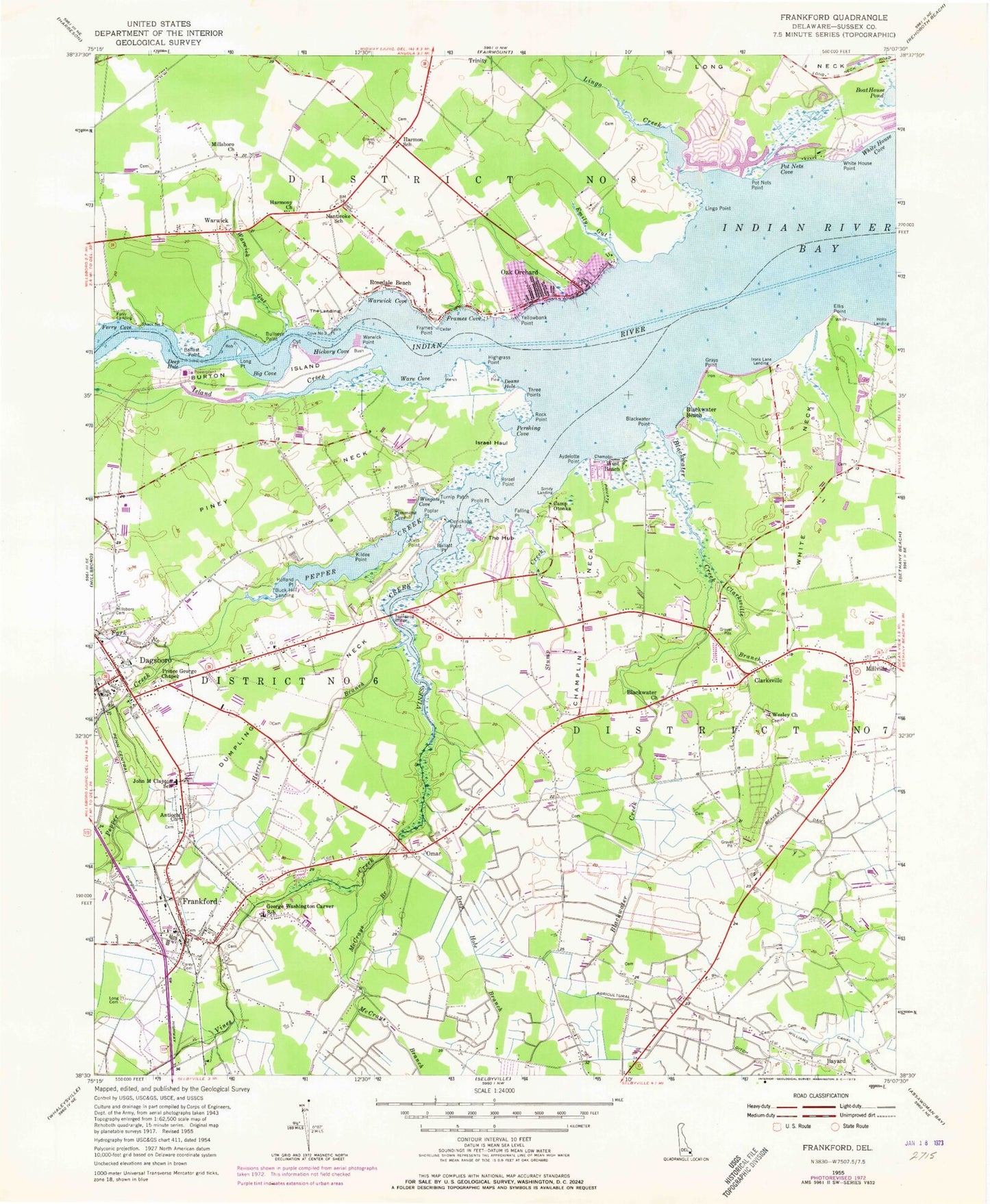 Classic USGS Frankford Delaware 7.5'x7.5' Topo Map Image