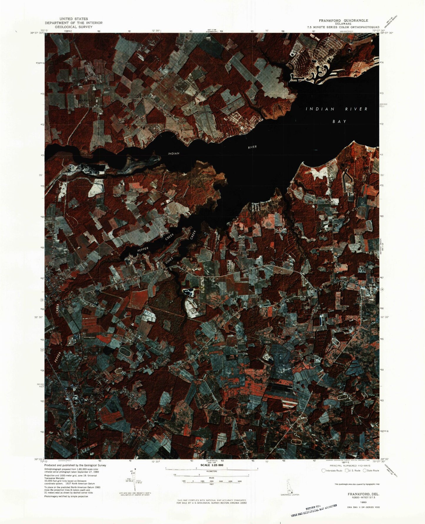 Classic USGS Frankford Delaware 7.5'x7.5' Topo Map Image