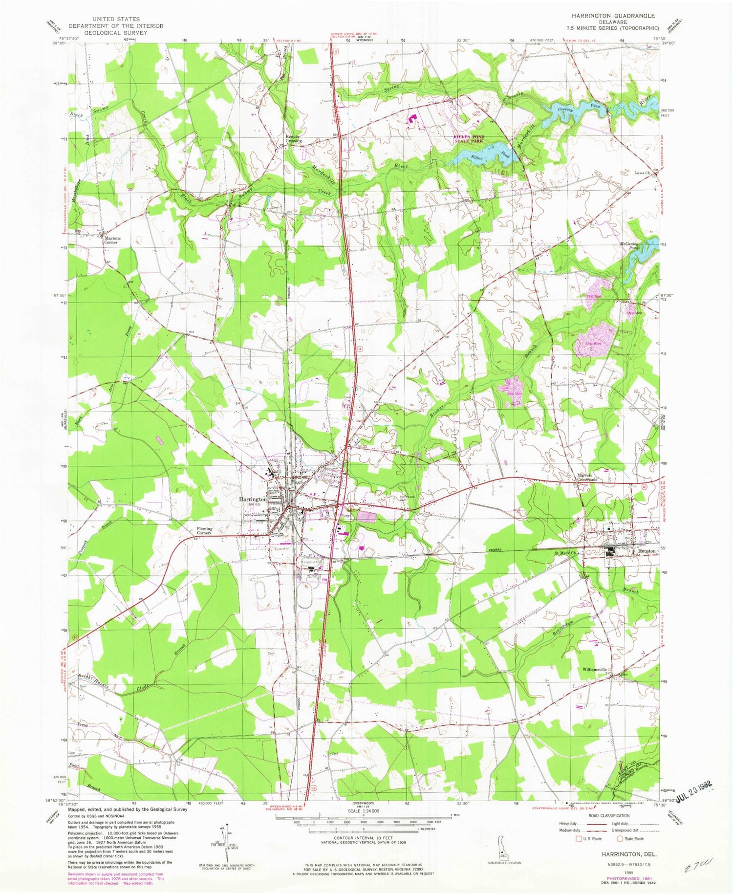 Classic USGS Harrington Delaware 7.5'x7.5' Topo Map Image