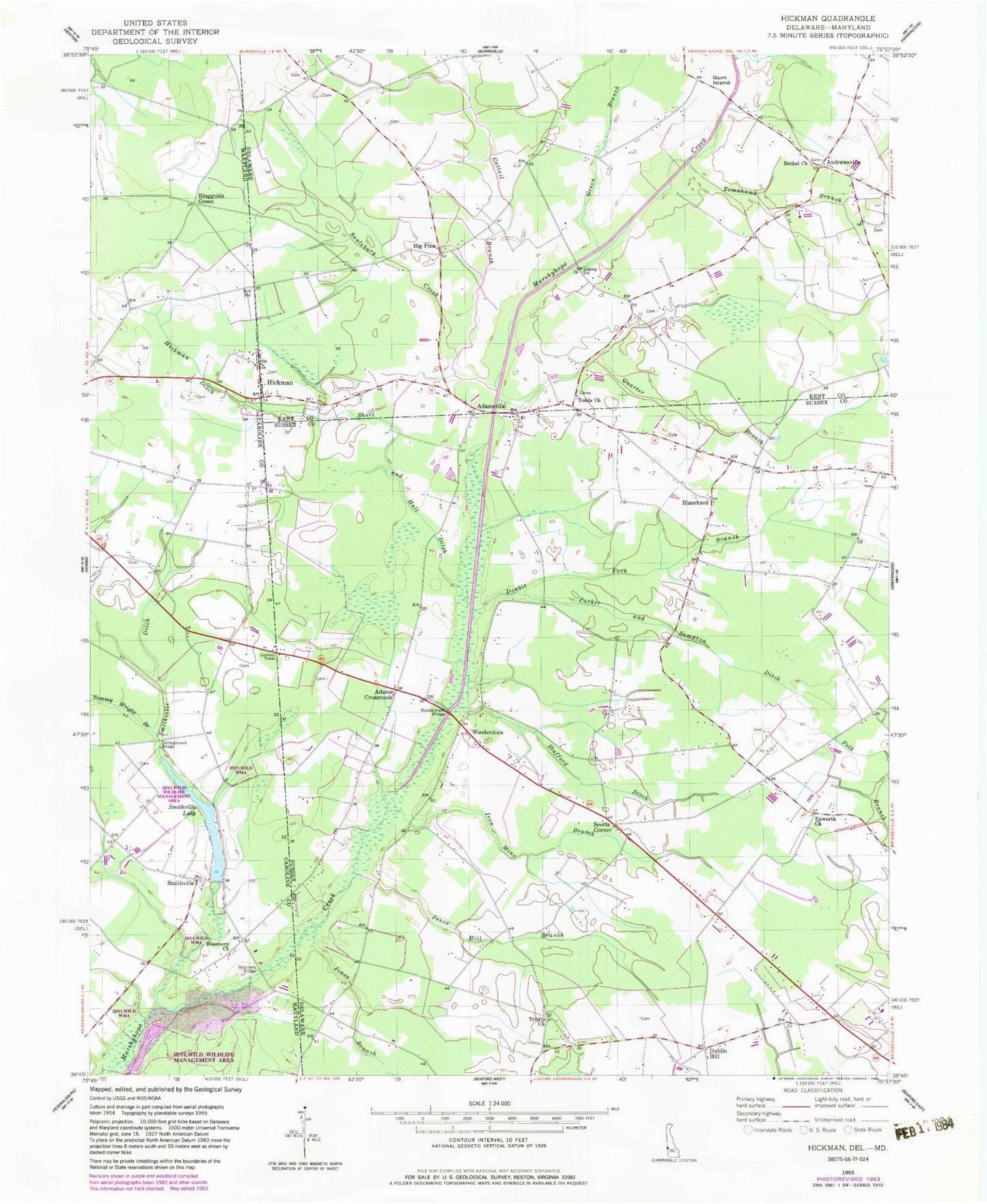 Classic USGS Hickman Delaware 7.5'x7.5' Topo Map Image
