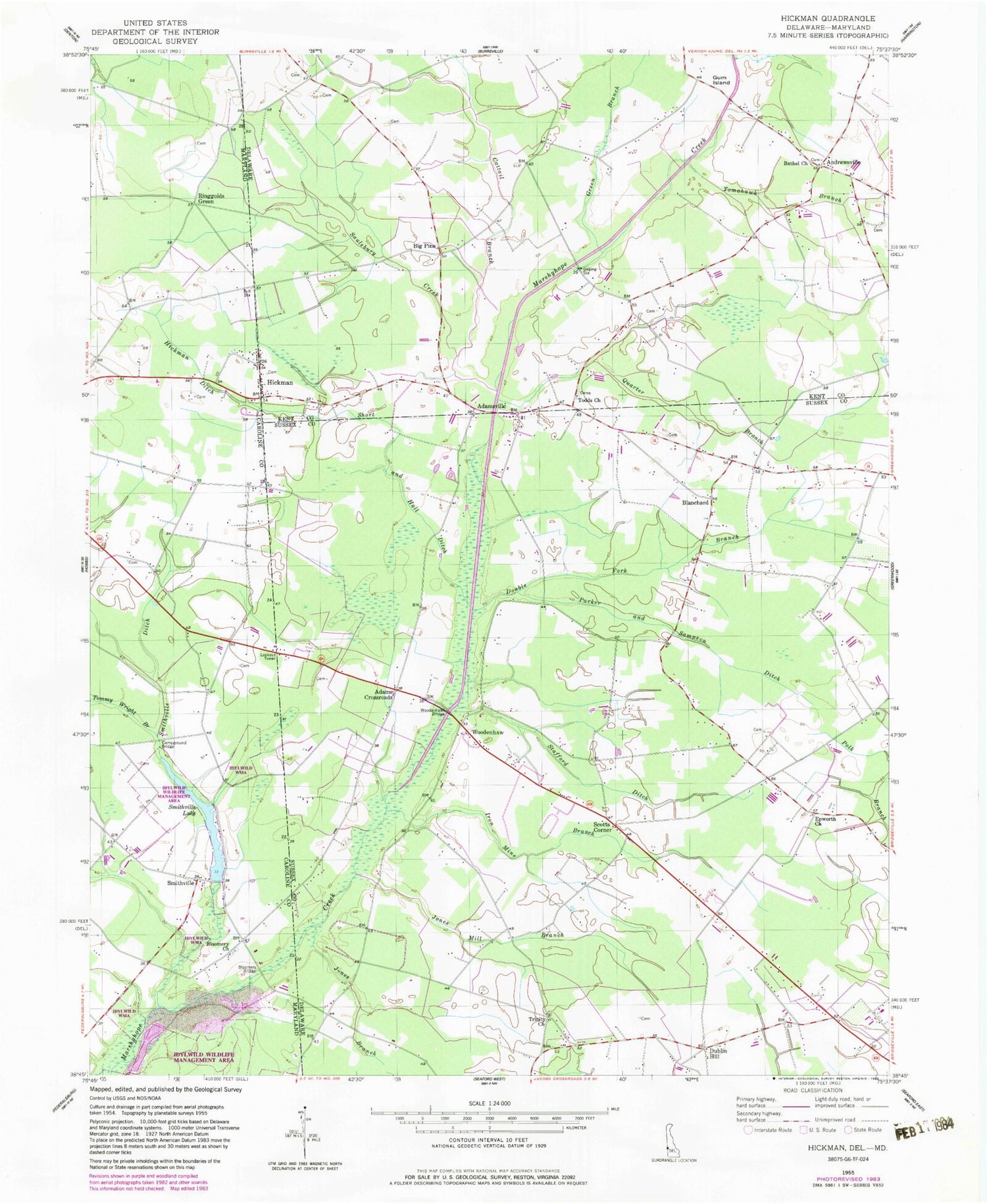 Classic USGS Hickman Delaware 7.5'x7.5' Topo Map Image