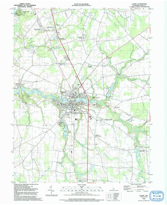 Classic USGS Laurel Delaware 7.5'x7.5' Topo Map Image