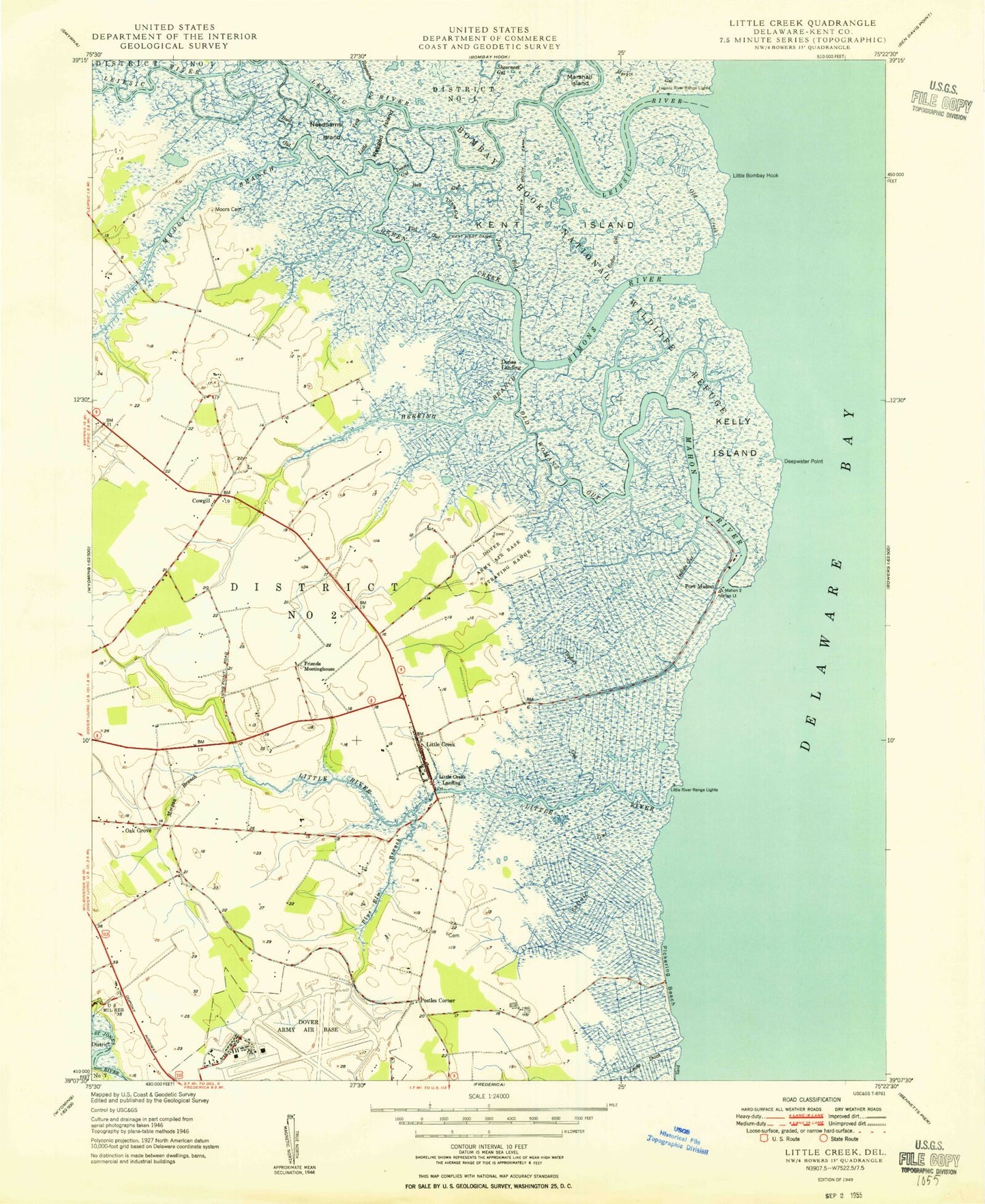 Classic USGS Little Creek Delaware 7.5'x7.5' Topo Map Image