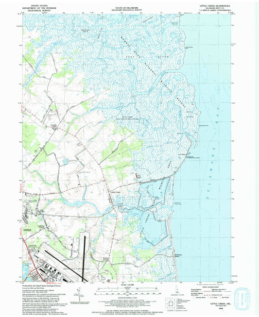 Classic USGS Little Creek Delaware 7.5'x7.5' Topo Map Image