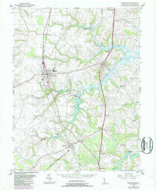 Classic USGS Middletown Delaware 7.5'x7.5' Topo Map Image