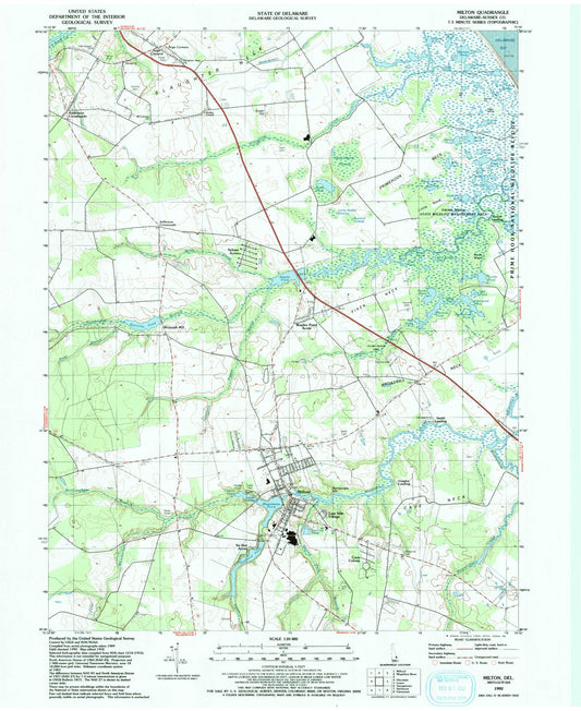 Classic USGS Milton Delaware 7.5'x7.5' Topo Map Image