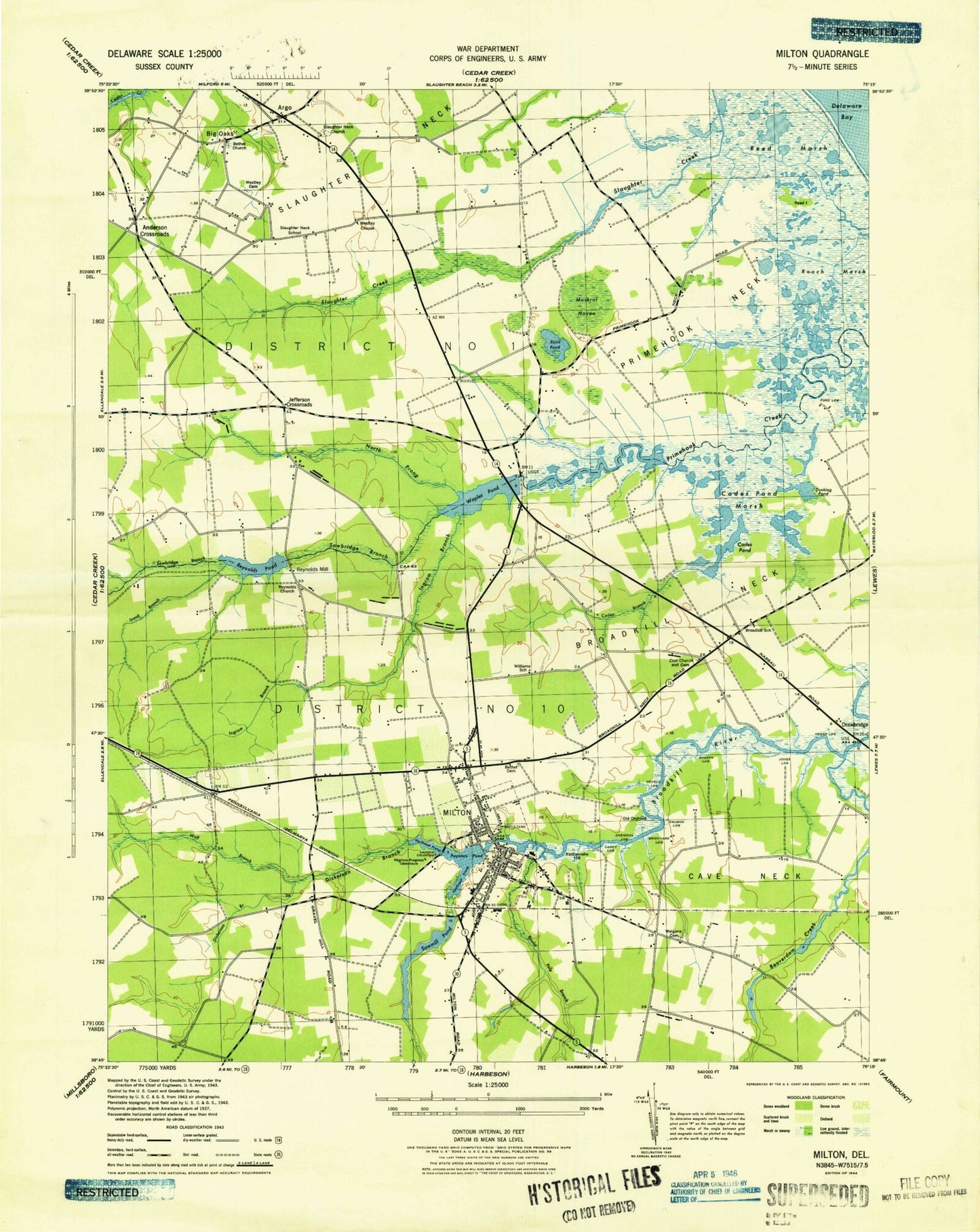 Classic USGS Milton Delaware 7.5'x7.5' Topo Map Image
