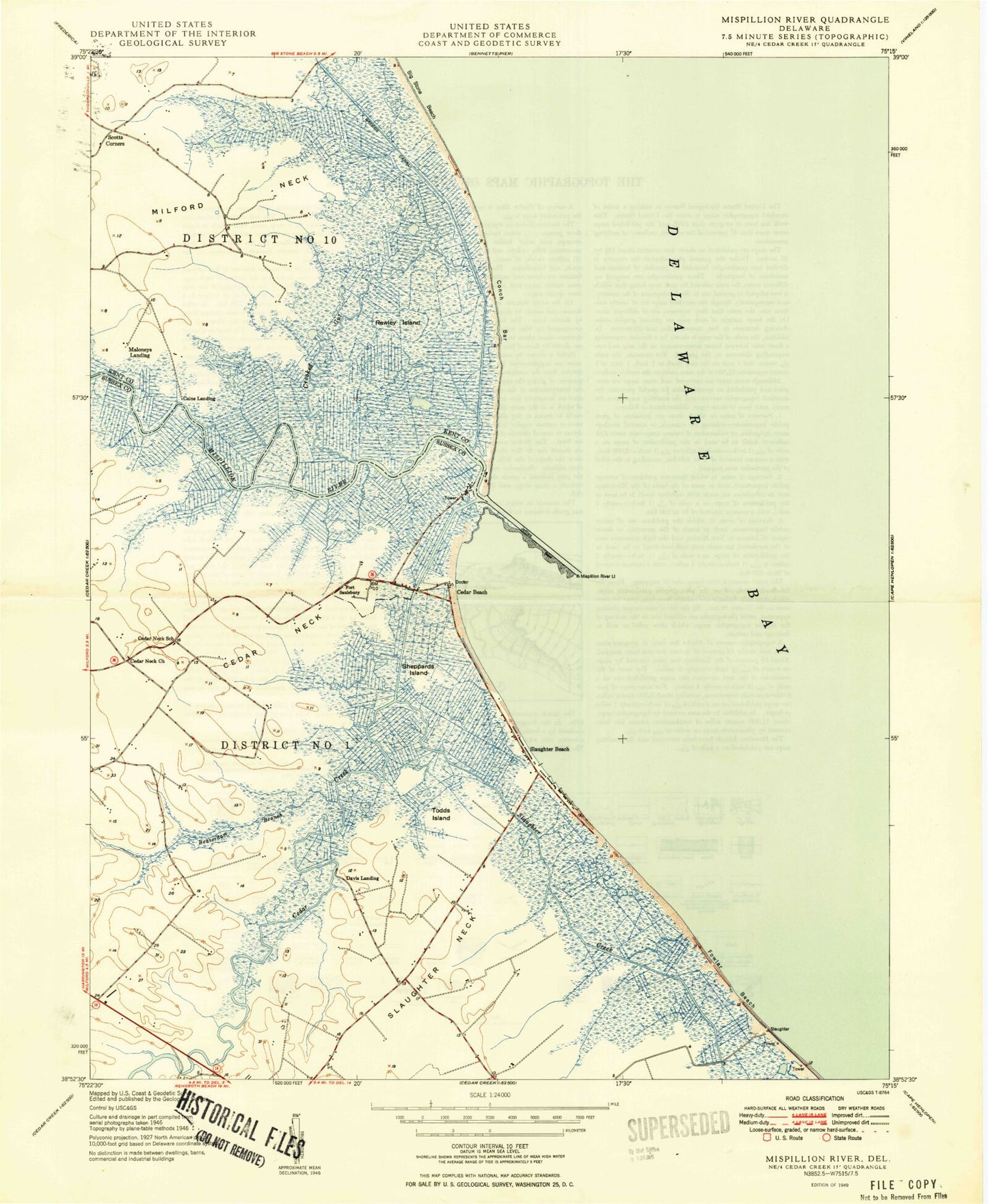 Classic USGS Mispillion River Delaware 7.5'x7.5' Topo Map Image