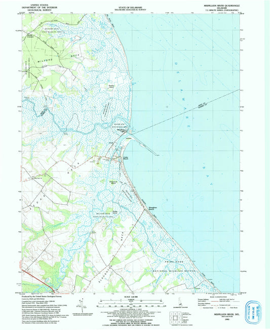 Classic USGS Mispillion River Delaware 7.5'x7.5' Topo Map Image