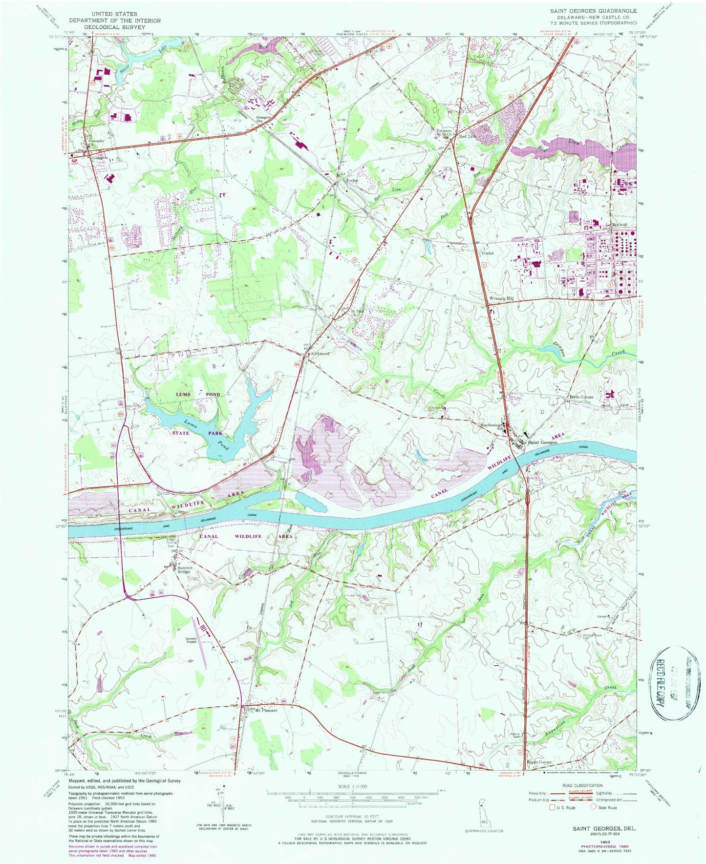 Classic USGS Saint Georges Delaware 7.5'x7.5' Topo Map Image