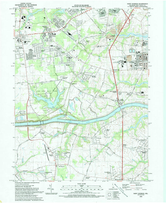 Classic USGS Saint Georges Delaware 7.5'x7.5' Topo Map Image