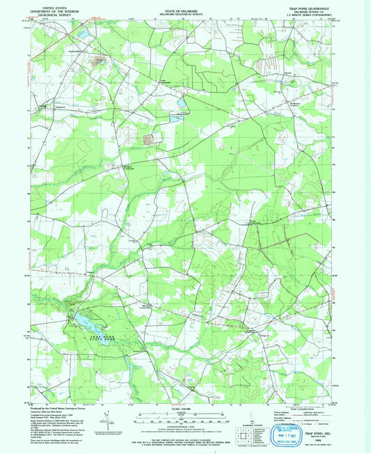 Classic USGS Trap Pond Delaware 7.5'x7.5' Topo Map Image