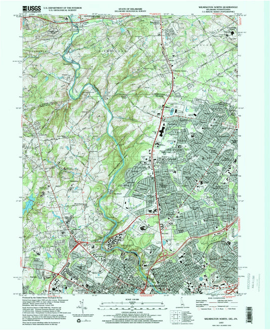Classic USGS Wilmington North Delaware 7.5'x7.5' Topo Map Image