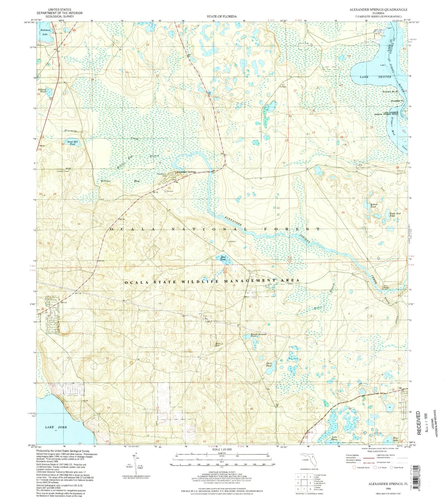 Classic USGS Alexander Springs Florida 7.5'x7.5' Topo Map Image