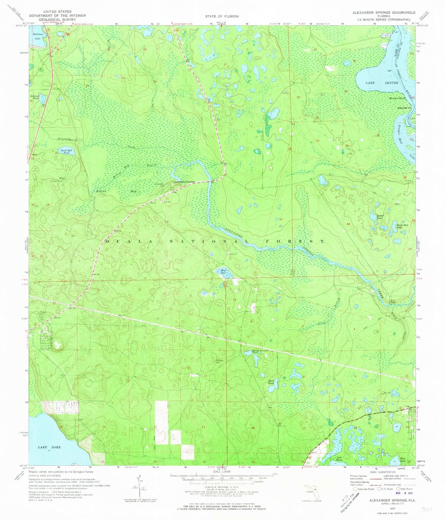 Classic USGS Alexander Springs Florida 7.5'x7.5' Topo Map Image