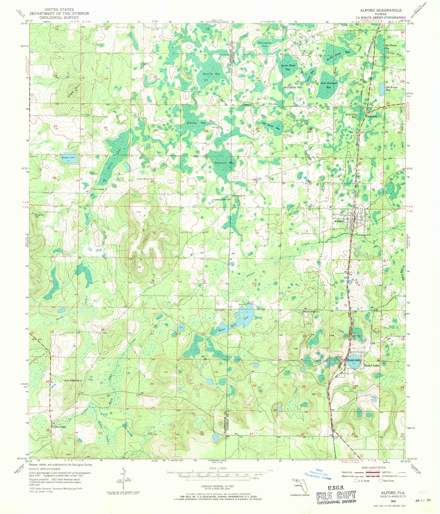 Classic USGS Alford Florida 7.5'x7.5' Topo Map Image