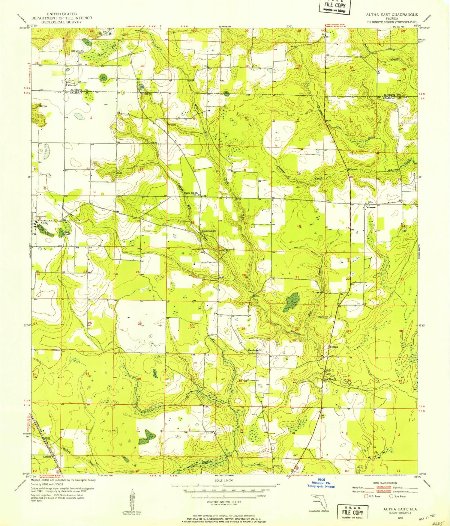 Classic USGS Altha East Florida 7.5'x7.5' Topo Map Image