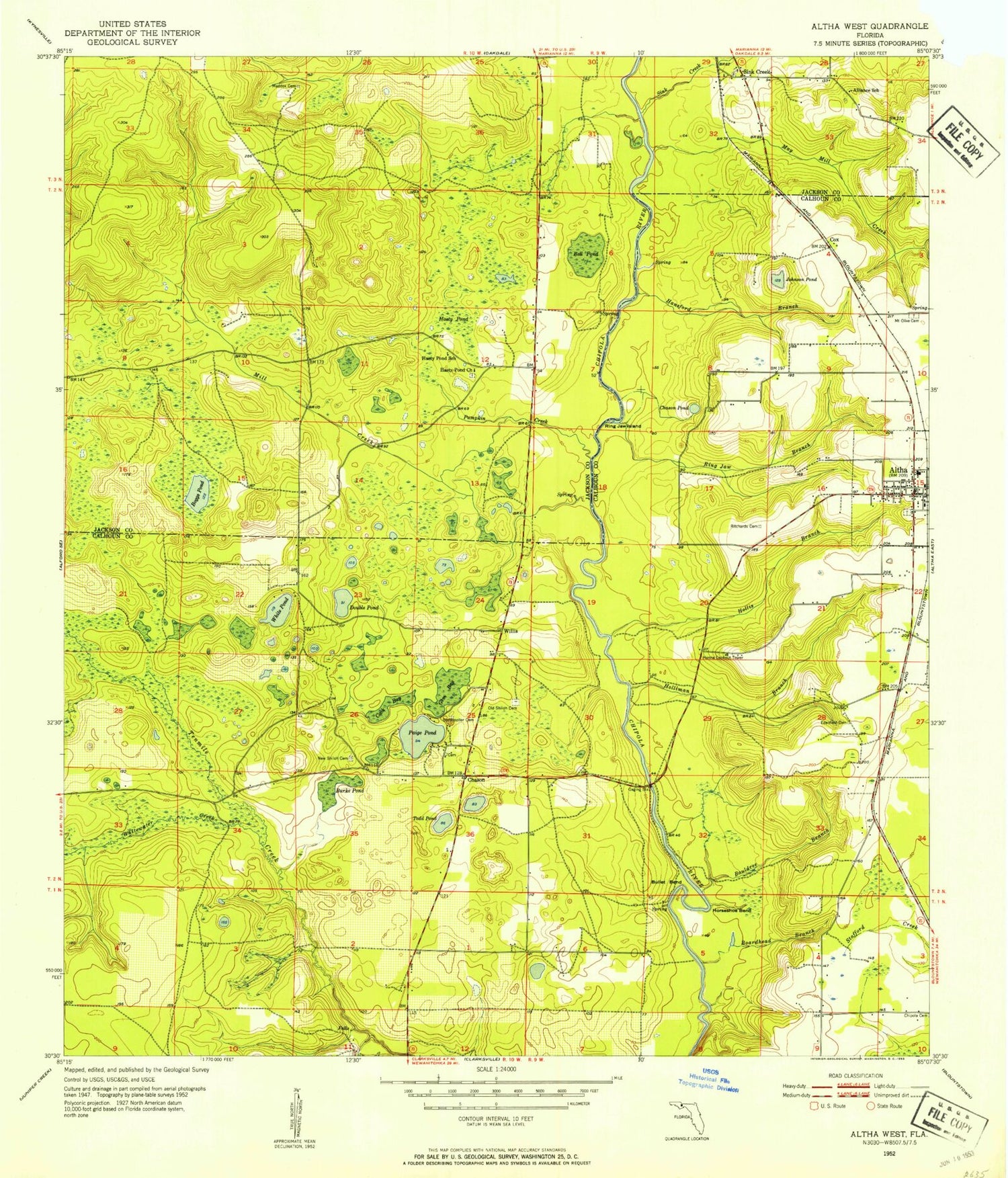 Classic USGS Altha West Florida 7.5'x7.5' Topo Map Image