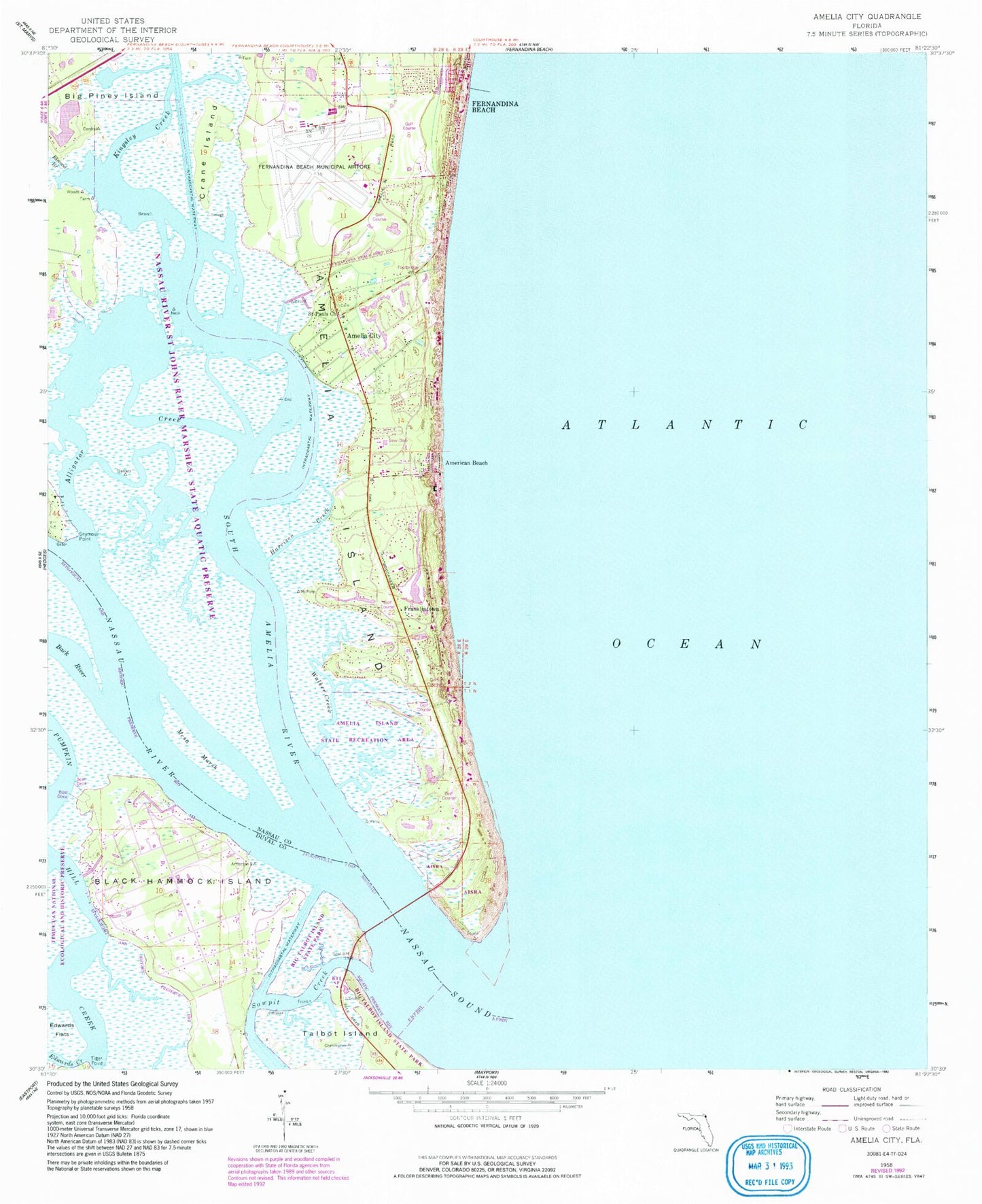 Classic USGS Amelia City Florida 7.5'x7.5' Topo Map Image