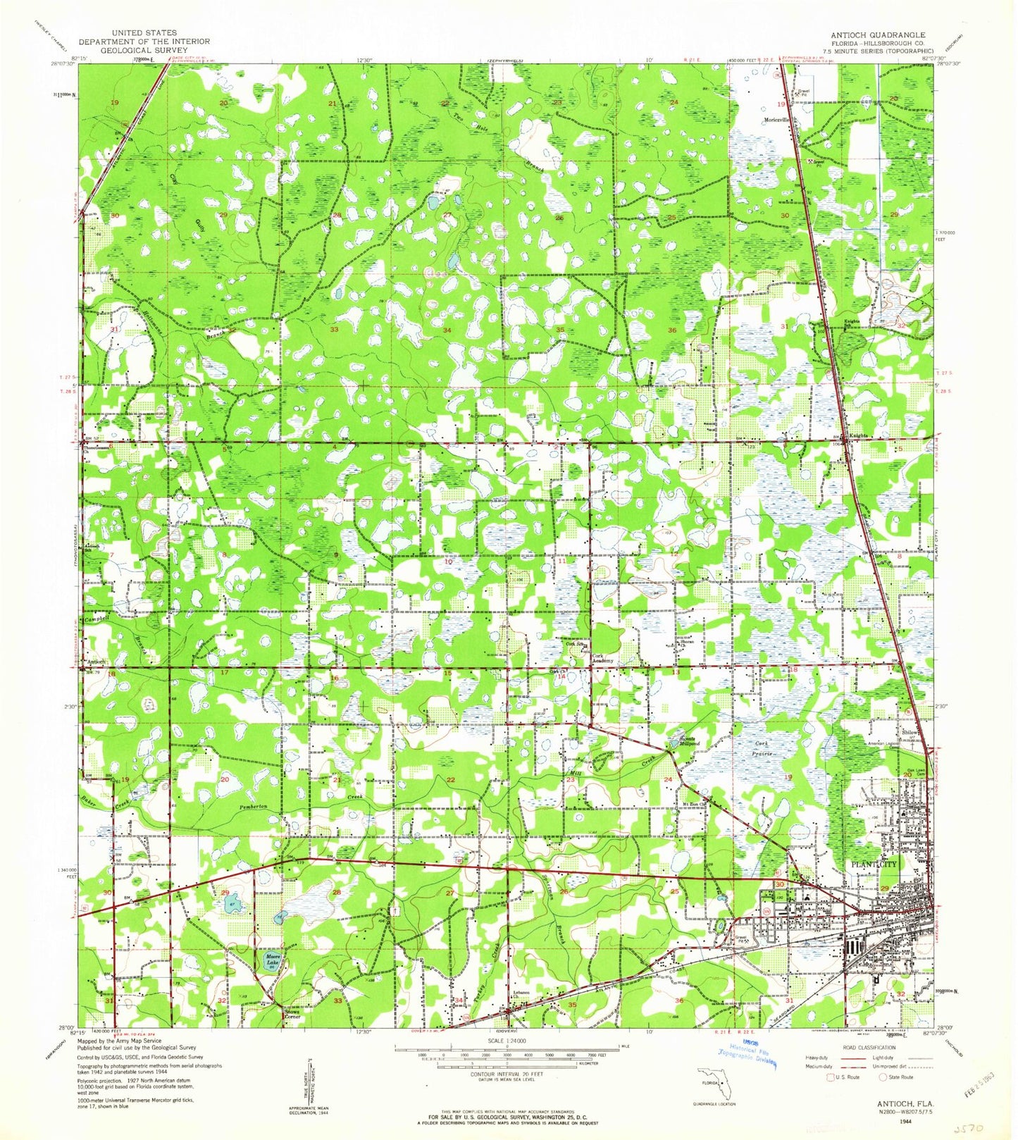 Classic USGS Plant City West Florida 7.5'x7.5' Topo Map Image