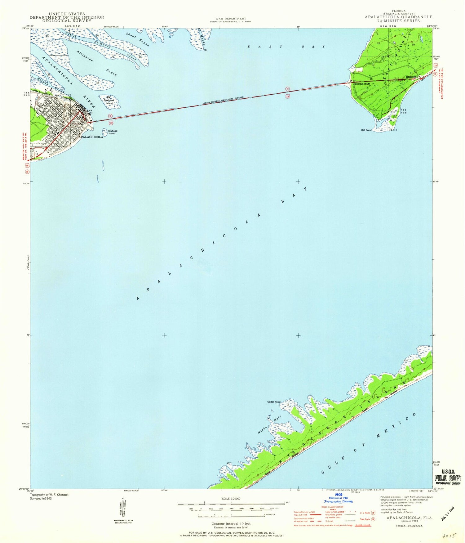 Classic USGS Apalachicola Florida 7.5'x7.5' Topo Map Image