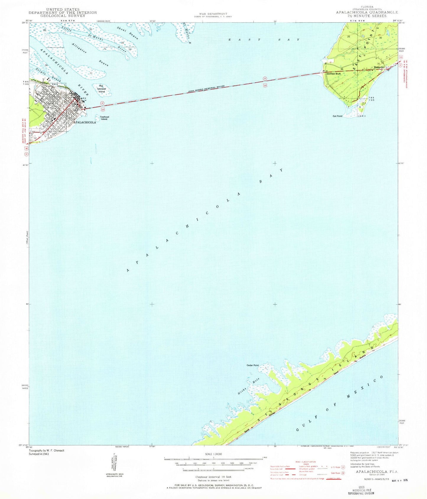 Classic USGS Apalachicola Florida 7.5'x7.5' Topo Map Image
