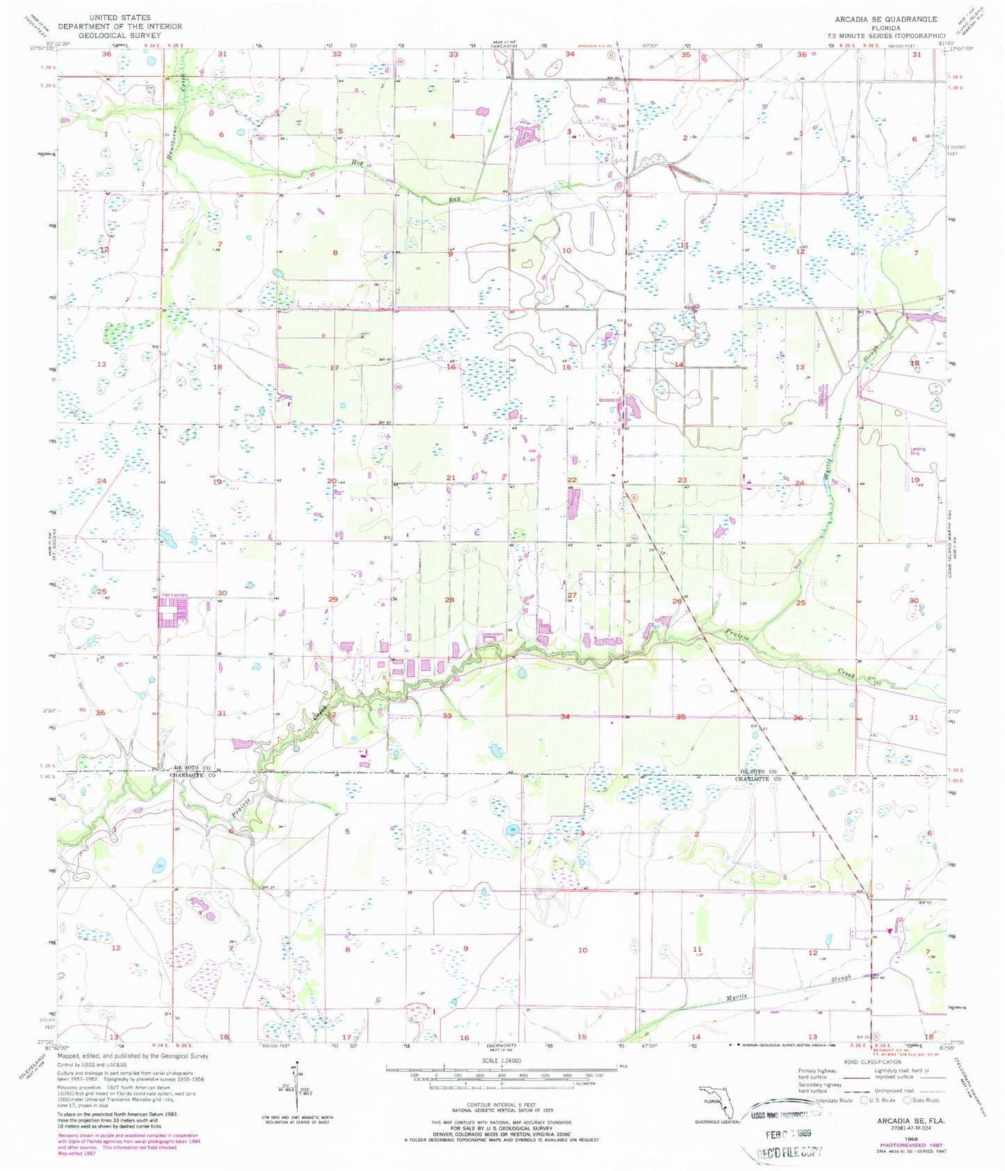 Classic USGS Arcadia SE Florida 7.5'x7.5' Topo Map Image