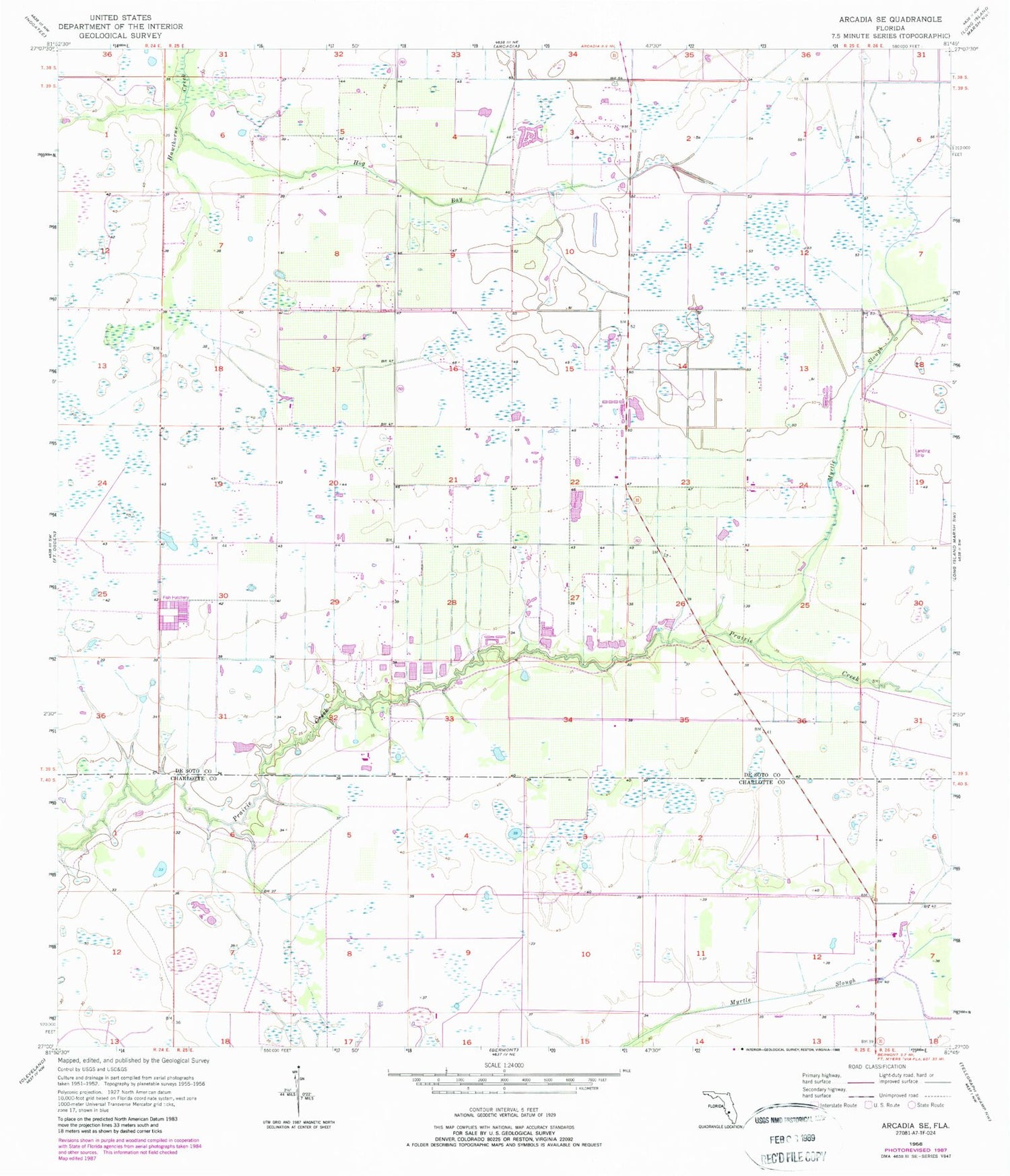 Classic USGS Arcadia SE Florida 7.5'x7.5' Topo Map Image