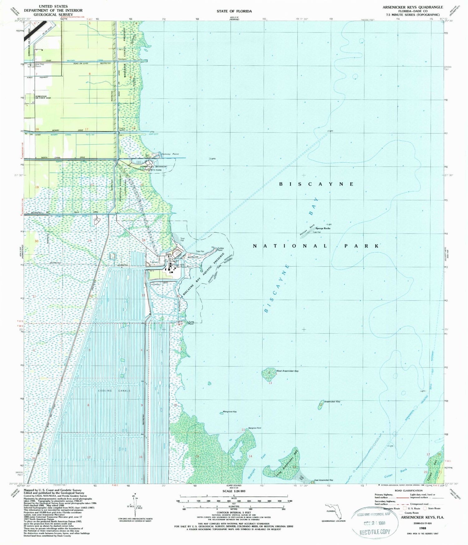 Classic USGS Arsenicker Keys Florida 7.5'x7.5' Topo Map Image