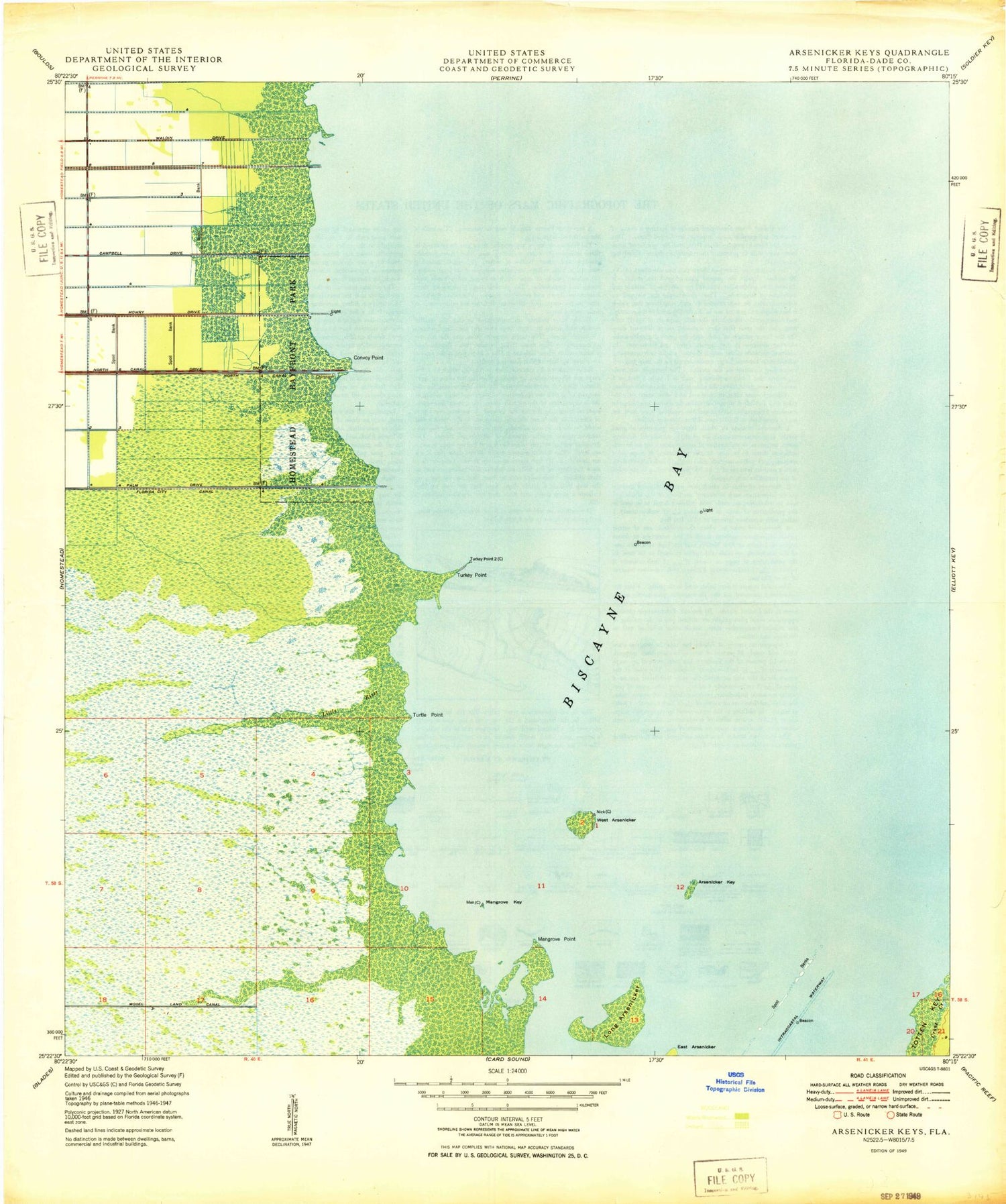 Classic USGS Arsenicker Keys Florida 7.5'x7.5' Topo Map Image