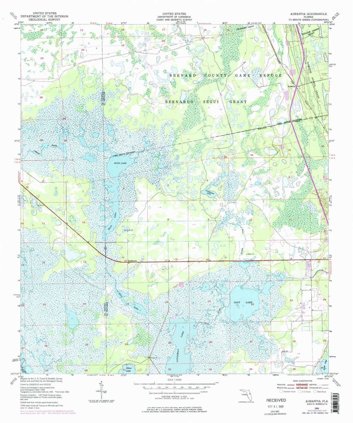 Classic USGS Aurantia Florida 7.5'x7.5' Topo Map Image