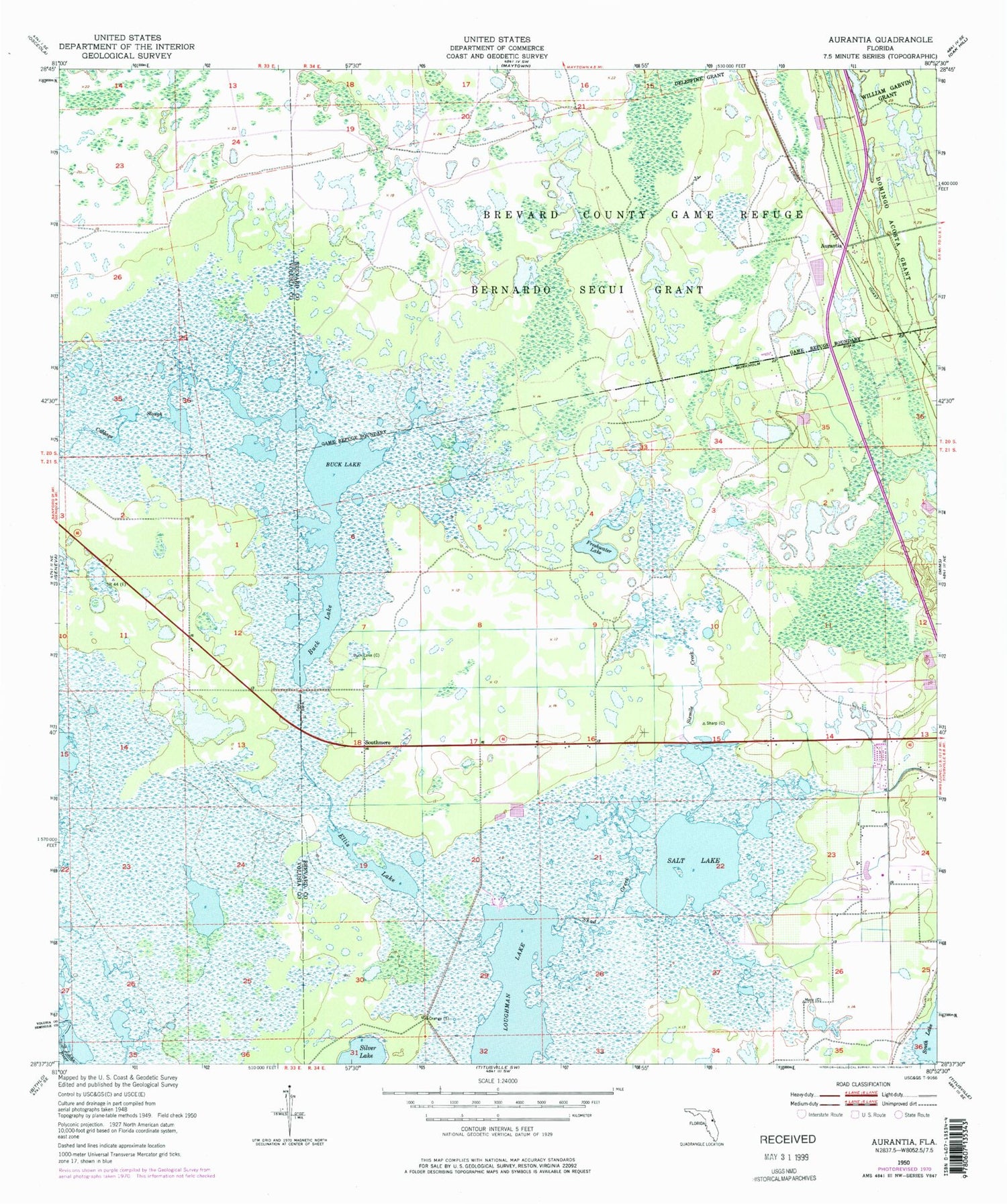 Classic USGS Aurantia Florida 7.5'x7.5' Topo Map Image