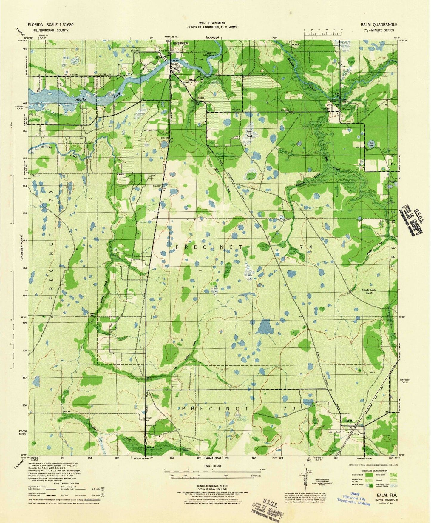 Classic USGS Riverview Florida 7.5'x7.5' Topo Map Image