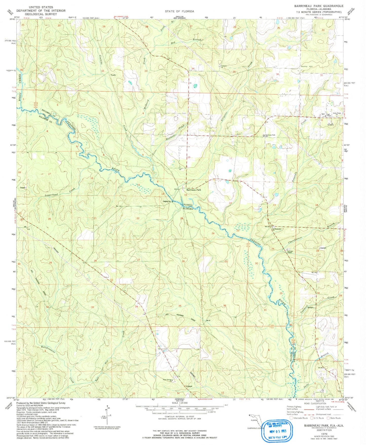 Classic USGS Barrineau Park Florida 7.5'x7.5' Topo Map Image