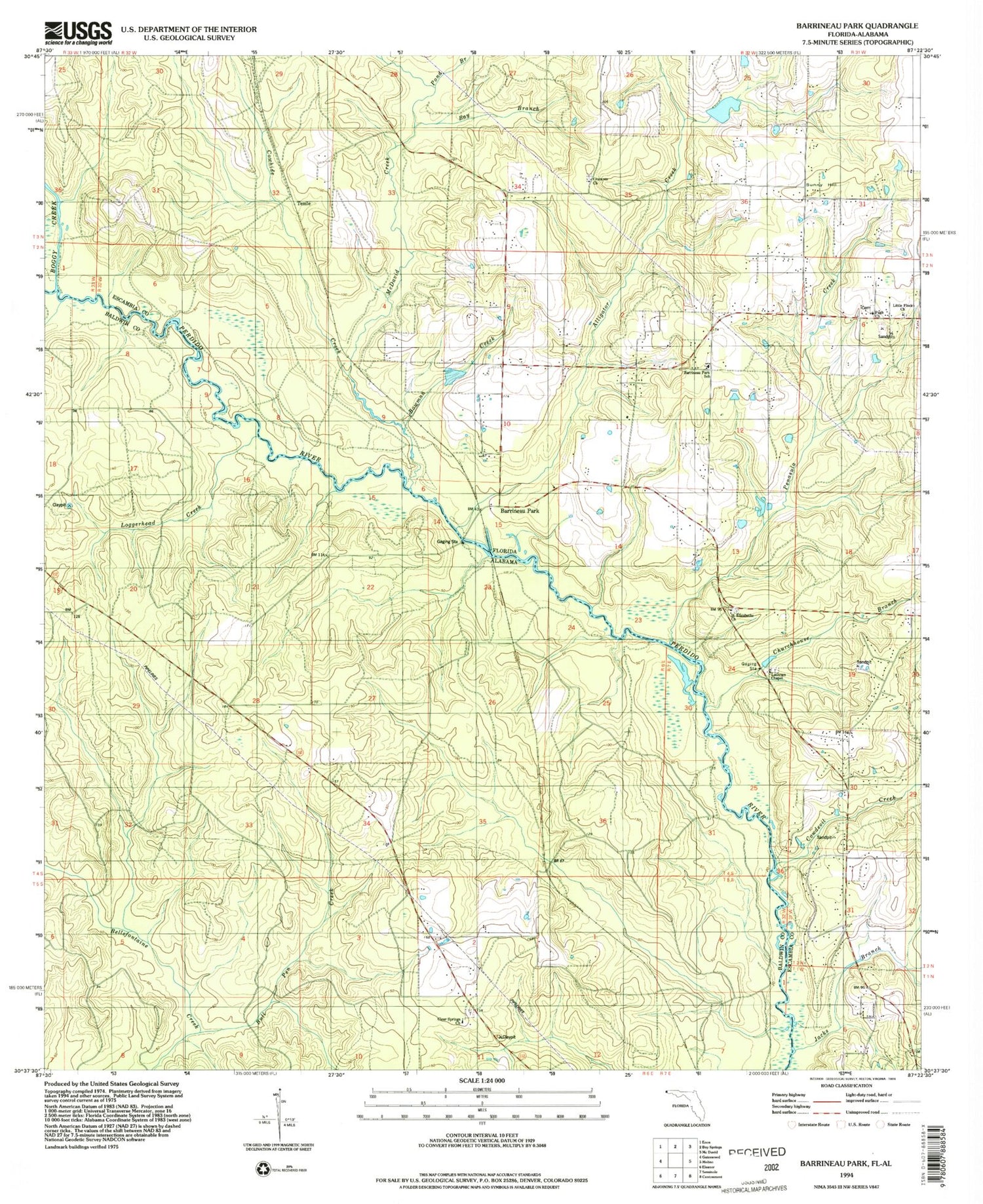 Classic USGS Barrineau Park Florida 7.5'x7.5' Topo Map Image