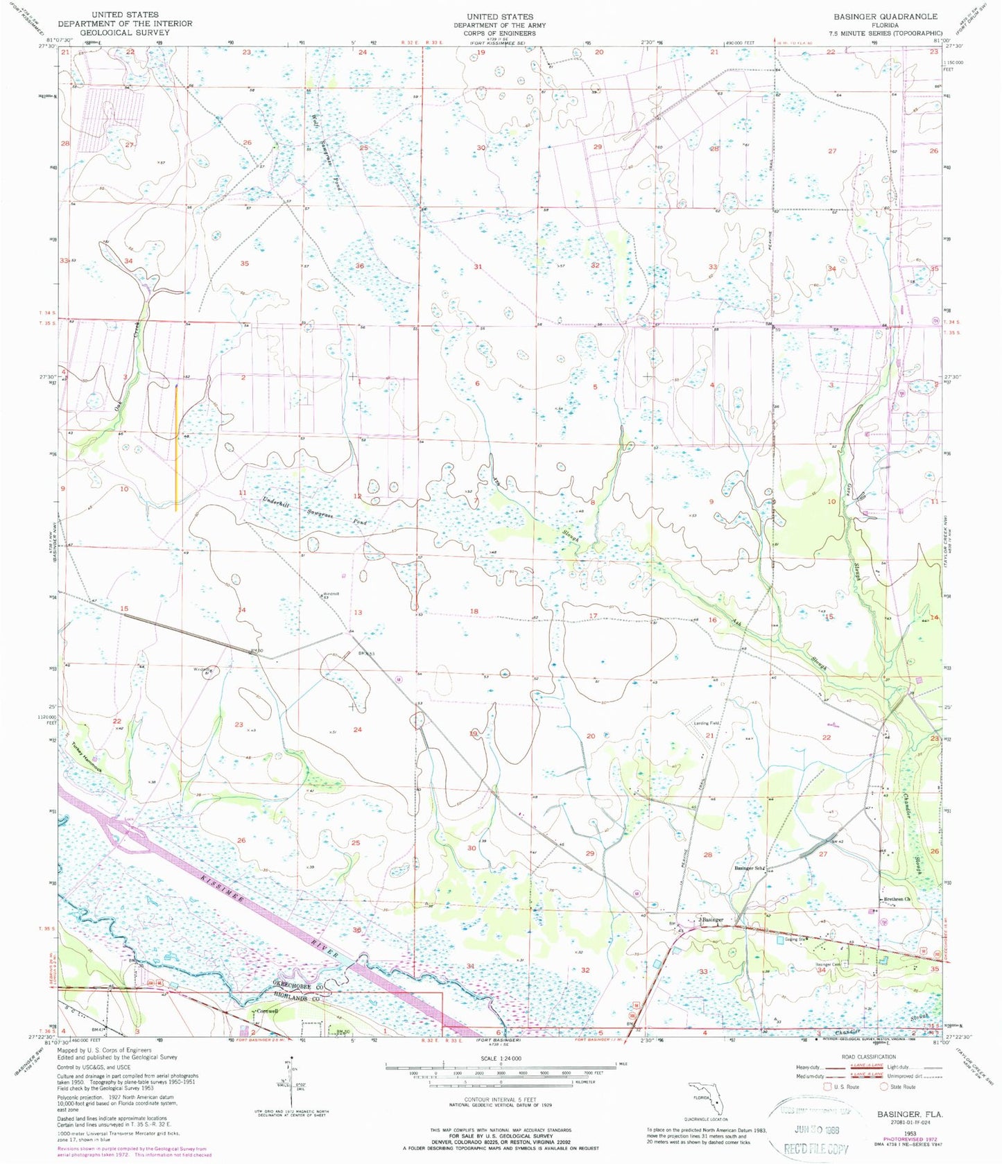Classic USGS Basinger Florida 7.5'x7.5' Topo Map Image