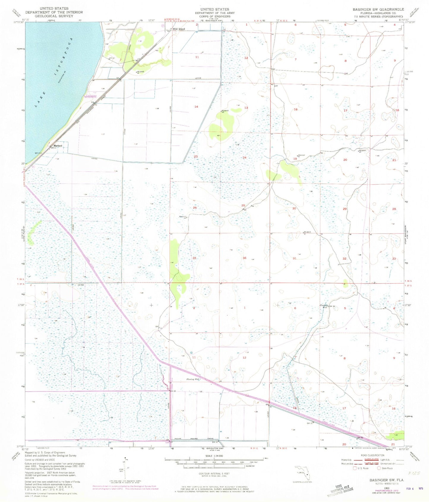 Classic USGS Basinger SW Florida 7.5'x7.5' Topo Map Image