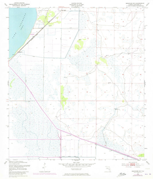 Classic USGS Basinger SW Florida 7.5'x7.5' Topo Map Image