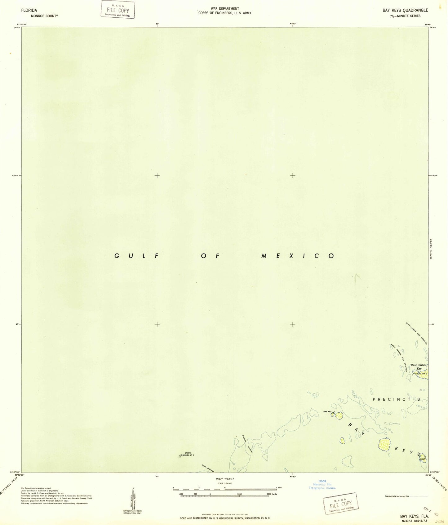 Classic USGS Bay Keys Florida 7.5'x7.5' Topo Map Image